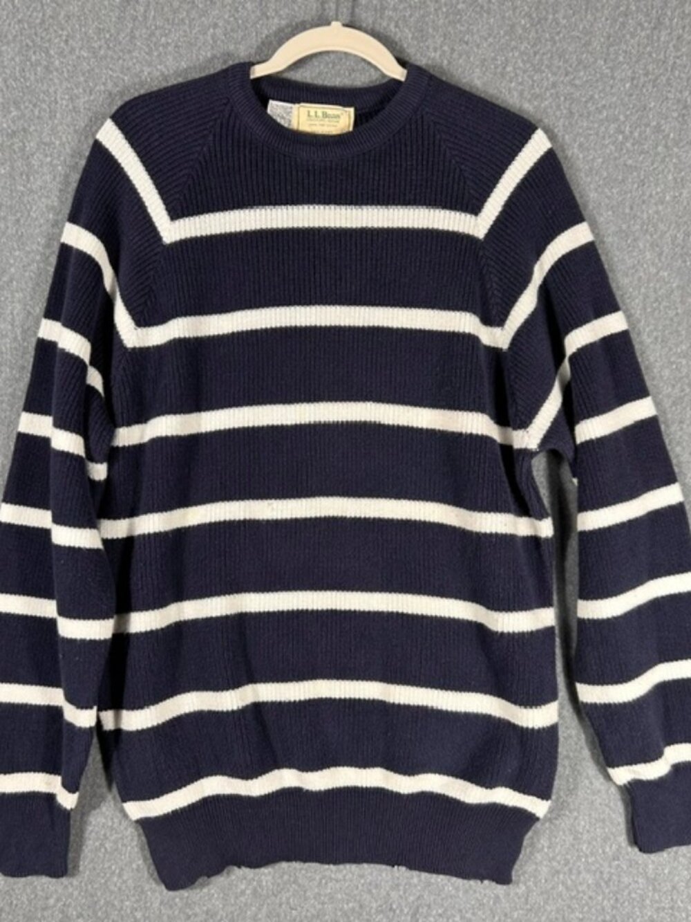 L.L. Bean Crewneck Sweater Mens Sz XL Navy/White Striped Ribbed Knit Pullover